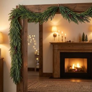 Guirlande <span class=keywords><strong>de</strong></span> <span class=keywords><strong>Noël</strong></span> artificielle en sapin noble <span class=keywords><strong>de</strong></span> 180 cm (6 pieds) à toucher réel, verdure <span class=keywords><strong>de</strong></span> pin, pour décoration <span class=keywords><strong>de</strong></span> cheminée et d'escalier, vente en gros - Product Image 1