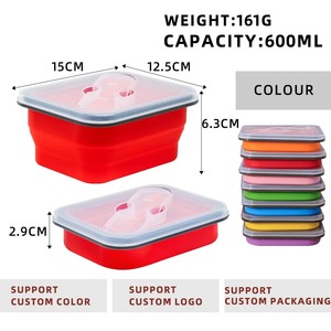 600ML Reusable Seal Collapsible Silicone Lunch Box Bowl Food Grade Microwavable Bento Silicone Food <strong>Storage</strong> <strong>Container</strong> with Fork - Product Image 1