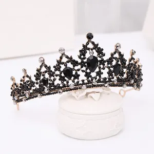 Black Rhinestone Golden Alloy Diadem Full Crystal Metal Accesorios Para El Cabello Baroque Style Wedding Hair Accessories Bridal