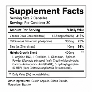 Capsules de soutien à la croissance en marque blanche OEM, formule de <span class=keywords><strong>d</strong></span>éveloppement osseux avec Vitamine <span class=keywords><strong>D</strong></span>, Calcium et Zinc, 60 gélules, pour adolescents et adultes, vente en gros - Product Image 4