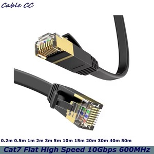 Câble réseau LAN RJ45 ultra fin Cat7 plat haute vitesse 10 Gbps 600 MHz blindé noir pour modem routeur PS5 - Product Image 1