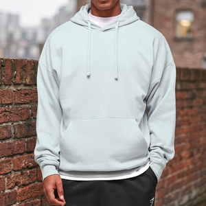 Sudadera con Capucha Azul Claro Extra Grande para Hombre, 100% Algodón, Felpa, Informal, con Bolsillos, Diseño de Color Sólido, para Otoño - Product Image 2