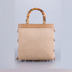Bolsos de mano informales para mujer, borlas de verano, estilo bohemio, Asa de bambú, bolsos de playa, cremallera, vacaciones, tejido de hierba, nuevo <span class=keywords><strong>Bolso</strong></span> para mujer - Product Image 5