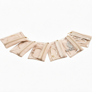 Beige Velvet Zipper Jewelry Pouches, Clear View Travel Jewellery <b>Storage</b> Bags for Rings, Necklaces and <b>Earring</b> Collection - Product Image 1