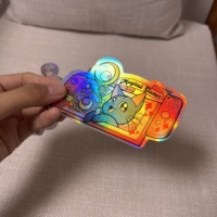 Autocollants holographiques 3D, conception de logo personnalisée, autocollant en vinyle irisé brillant découpé à la forme pour l'emballage de pots et de bouteilles cosmétiques