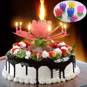China Happy Cake Party Colored Magic Sparkler Number Rainbow回転ミュージカル蓮Flower音楽Birthday Candle