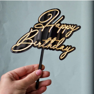 ท็อปเปอร์เค้กอะคริลิค รูปน้ำผึ้งและน้ำหวาน สุขสันต์วันเกิด ตกแต่งเค้กสองชั้น สีชมพูทอง - Product Image 3