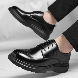 Chaussures Richelieu en cuir pour hommes, bout rond, à lacets, semelle souple, pour mariage, couleur unie, semelle extérieure en caoutchouc, doublure en cuir véritable - Product Image 3