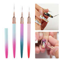 Ensemble de 3 pinceaux à ongles métalliques dégradés avec logo personnalisé, poils en nylon doux à pointe fine pour dessin de lignes précises, stylo d'art pour manucure en salon