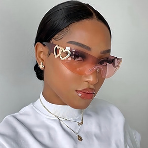 Maidis Futuristic Rimless Sunglasses 8125 One Piece Lens <b>Large</b> <b>Frame</b> Women Heart Shaped UV400 Protection - Product Image 4