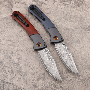 Couteau de poche EDC de survie pour le camping, en <span class=keywords><strong>acier</strong></span> Damas 15080, <span class=keywords><strong>avec</strong></span> manche en bois de rose/G10, pour le commerce transfrontalier, <span class=keywords><strong>coupe</strong></span>-fruits - Product Image 2