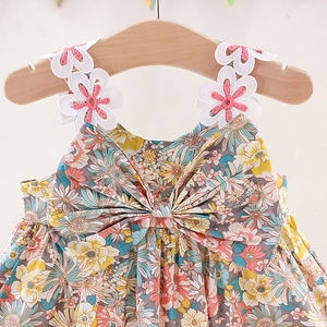 Nouvelle Collection : Robe d'été pour Bébé Fille, Motif Floral, Bretelles à Nœuds, Décoration Élégante - Product Image 5