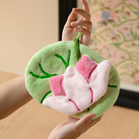 Coral Fleece Embroidered Hand Towel Cute Hangable Absorbent Quick-Dry Home Towel for Bathroom and Kitchen
