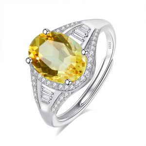 High Quality 8*10mm Yellow Crystal <b>Adjustable</b> <b>Rings</b> Natural Stone 925 Sterling <b>Silver</b> Women's Statement Jewelry Wholesale - Product Image 1