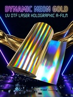 Autocollant en cristal UV DTF laser doré, film de transfert AB pour logo personnalisé, étiquette en cristal holographique doré imperméable, en feuille