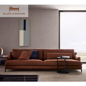 BLAINE Nouveauté - Collection Canapé en Cuir Véritable Couleur Personnalisable avec Piétement en Bois et Pieds en Acier Inoxydable pour Salon de Villa - <span class=keywords><strong>Vente</strong></span> Flash - Product Image 1