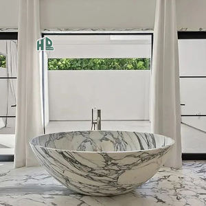 Hdstone อ่างอาบน้ำหินอ่อนสีเทาเข้มแบบอิสระดีไซน์ทันสมัยมีที่ระบายน้ำสำหรับกลางแจ้งโรงแรมวิลล่า - Product Image 2