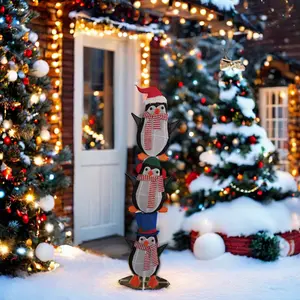 72-इंच पेंगुइन स्टैक्ड अरहत क्रिसमस मूर्ति और खिलौना अवकाश सजावट