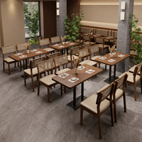 Ensemble de salle à manger pour restaurant commercial, banquette en bois de noyer avec coussin en cuir PU, chaises de salle à manger avec dossier en rotin pour café et bistrot