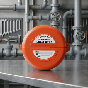 Boîtier de sécurité rond orange avec loquet pour stockage de clés d'équipement et étiquetage de déconnexion (LOTO) - Product Image 2
