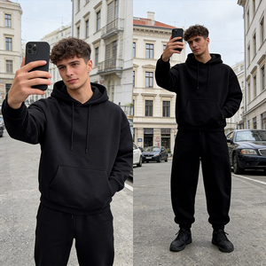 Ensemble 2 pièces OEM personnalisé streetwear : sweat à capuche zippé oversize brodé lettres style hip-hop et pantalon décontracté pour <span class=keywords><strong>homme</strong></span> - Product Image 3