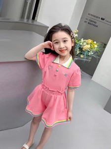 Set Estivo per Ragazze, Abbigliamento Estivo con Top a Maniche Corte con Colletto a Polo e Pantaloncini, Completo Sportivo per Bambini in Due Pezzi - Product Image 5