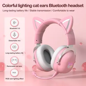 B90ใส่หูฟังไร้สายสำหรับเล่นเกมแนวสปอร์ตหูฟังไร้สายสำหรับ Ps5หูแมวสีชมพูหูฟังไร้สายสำหรับเล่นเกม