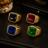 JLM Vintage Vergoldeter Edelstahl Herrenring mit Facettiertem Schwarzem Stein Klassischer Siegelring Männerschmuck Großhandel