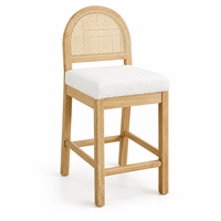 Tabouret de bar en rotin et bois, hauteur comptoir, avec dossier tressé et rembourré, pour îlot de cuisine - Vente en gros