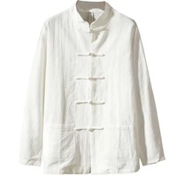 Lässige Herren-Leinenhemden im Chinesischen Stil mit Stehkragen, Kung-Fu-Tai-Chi-Mantel, Gestrickter Tang-Anzug, Uniform-Jacke für den Frühling