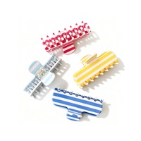 Pince à cheveux en acétate grande taille 9,5 cm, style coréen, rayures couleur bonbon, pour femme - Nouvelle collection