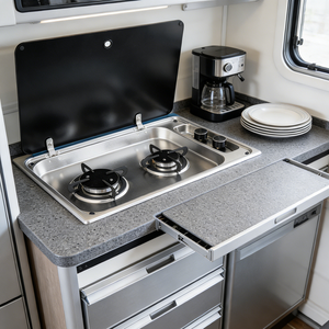 Fornello a <span class=keywords><strong>Gas</strong></span> JDA Premium in Acciaio Inox 304 di Grado Alimentare con 2 Bruciatori per Camper, Roulotte, Barche e Motorhome - Product Image 3