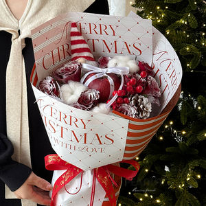 Ribest 메리 크리스마스 스트라이프 레드 그린 플라워 포장지 꽃다발 선물 꽃 포장지 - Product Image 6