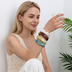 Pulseras de Resina Hechas a Mano, Forma Redonda, Multicolor, Conjunto de Joyería de Moda para Mujer, Colección Hecha a Mano - Product Image 1
