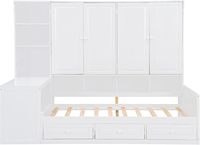 Lit combiné multifonctionnel en bois massif blanc pour chambre à coucher avec armoire de grande capacité, bureau et tiroir