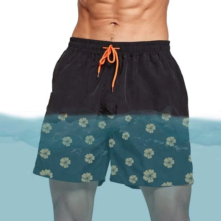 Água do Verão-Revelar Shorts de Praia moda personalizada Bolsos laterais dos homens reativos à água curto Cor Mudando troncos de Natação