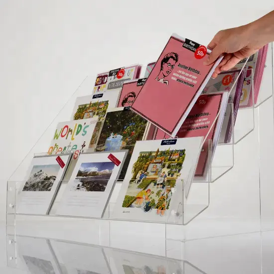 Custom 3/4 Tiered Clear Acrylic Counter Display Stand Greeting Card Brochure Holders Rack Stand Display