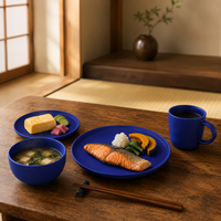 Service de table en céramique moderne bleu royal mat, assiettes, bols et tasses durables pour hôtels, passe au lave-vaisselle, résistant à la chaleur