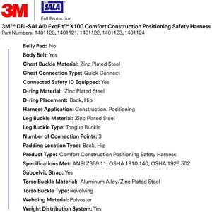 Arnés de Seguridad DBI-Sala ExoFit X100 con 3 Anillos en D para Posicionamiento en Construcción, Cumple con OSHA y ANSI - Product Image 3