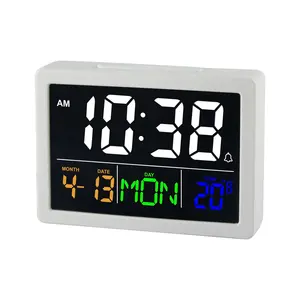 Digital Led Alarm Clock LARGE SCREEN COLOR LED TABLE DIGITAL CLOCK WITH 8 MELODY ALARMS AND ADJUSTABLE LIGHT LEVEL AND SOUND LEVEL ET743