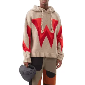 OEM Customization Men Hoodie Winter Thick Custom Logo Hoodie Jacquard Intarsia Men Long Sleeve 100% Cotton Hoodie