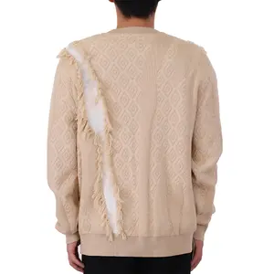 Custom OEM ODM Sweaters Male Ragged Crew Neck Pullover Knit Top Long Sleeve Loose Fraying Knitwear Designer Sweater For Men