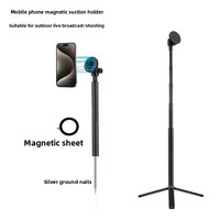 Support magnétique pour téléphone portable en alliage d'aluminium avec tige à pointe pour fixation au sol, perche à selfie à dégagement rapide pour prise de vue vidéo extérieure, noir, Golf