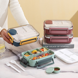 2025 4 Compartment Divided Microwave Safe Bento <b>Box</b> Leakproof Food Container Lunch <b>Box</b> with Tableware - Product Image 1