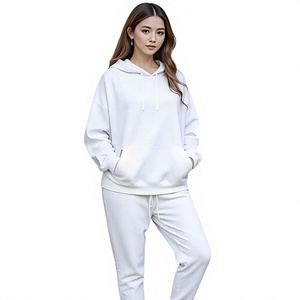 Fashion Unisex Warm Fleece Lined 2-Piece Tracksuit Custom Breathable Cotton <b>Crop</b> Sweatshirt <b>Jogger</b> Pants Sports Set Four-Way - Product Image 6