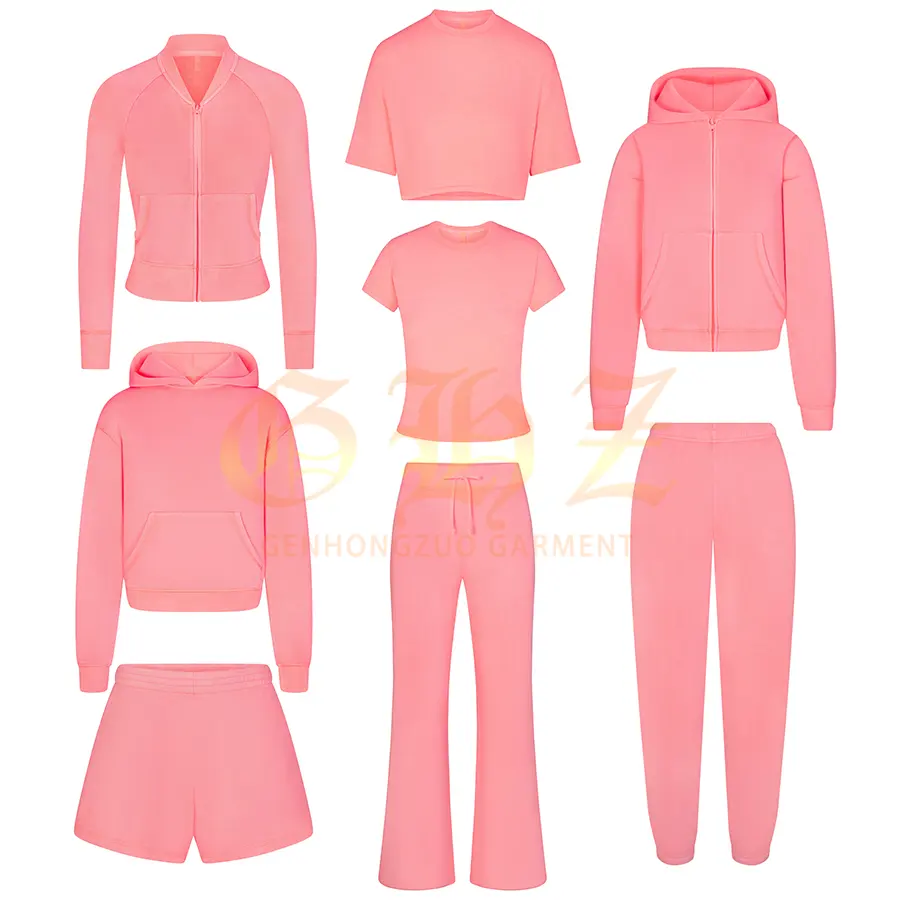 Custom Logo 2 Delige Set Dames Modale Franse Badstof Sweatsuits Rits Hoodie Jasje Joggingbroek Shorts Dames Tweedelige Loungesets