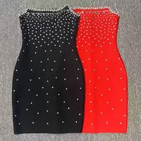 Robe Courte Bandage Unie Noire et Rouge à Strass, Sans Bretelles, pour Femme – Idéale pour Soirées, Tenues Quotidiennes, Fêtes et Cocktails