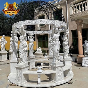 Gazebo a colonna romana <span class=keywords><strong>in</strong></span> marmo bianco naturale intagliato a mano <span class=keywords><strong>in</strong></span> pietra scultura all'aperto - Product Image 2