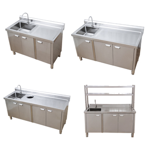 Table bon marché d'armoire d'évier de cuisine d'acier inoxydable avec <span class=keywords><strong>sous</strong></span> l'étagère avec le robinet pour l'évier moderne fait main de ménage - Product Image 3