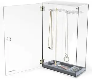 Acryl 24 Haken Rotation Halskette Display Stand Staub dichter Schmuck Display Box Ohrring halter Schmuck Hanging Organizer